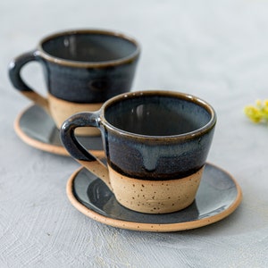 2 Pottery Black Cone Shape Espresso Cups, Set of Two 4oz Ceramic