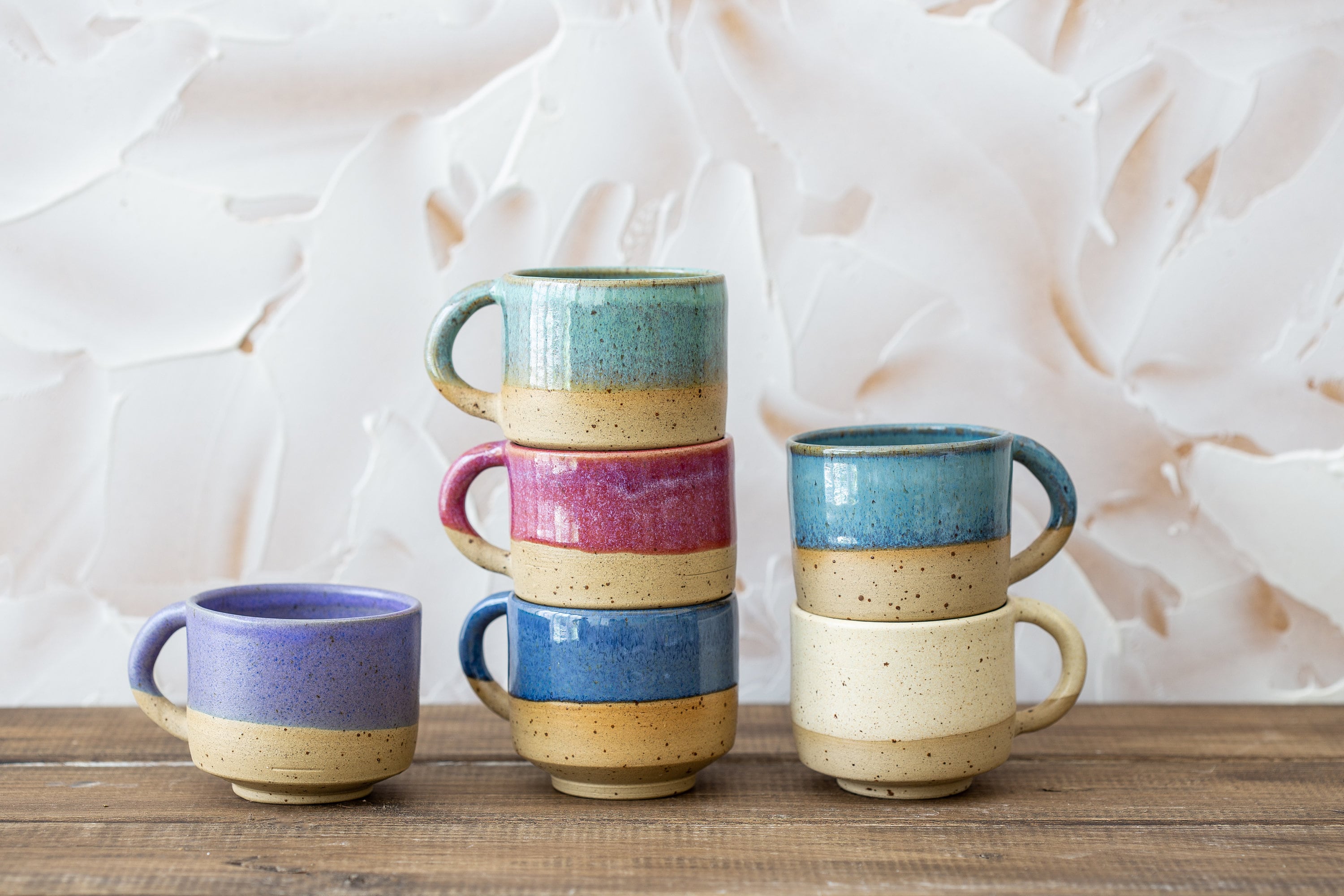 Céramique Colorée 6 Tasses à Expresso Set, Grès Élégant Ensemble de Expresso, Espresso en Poterie, C