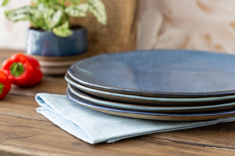 SIX Rustic Plates Large Dinner Plates Ceramic Pottery Wedding Gift