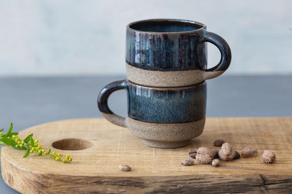 2 Handmade Ceramic White Mugs, 10 Oz Pottery Coffee Mugs With Tree Print,  Gift for Mom 