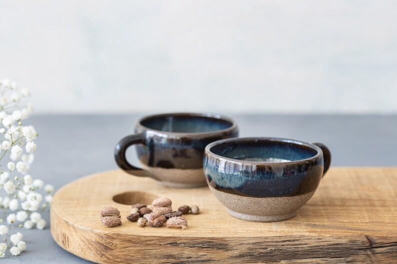 4 Black Ceramic Espresso Cups Set Cool Stoneware Espresso Etsy