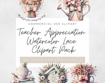 Watercolor Teacher Clipart Bundle: Floral Lace Designs (Digital Download)