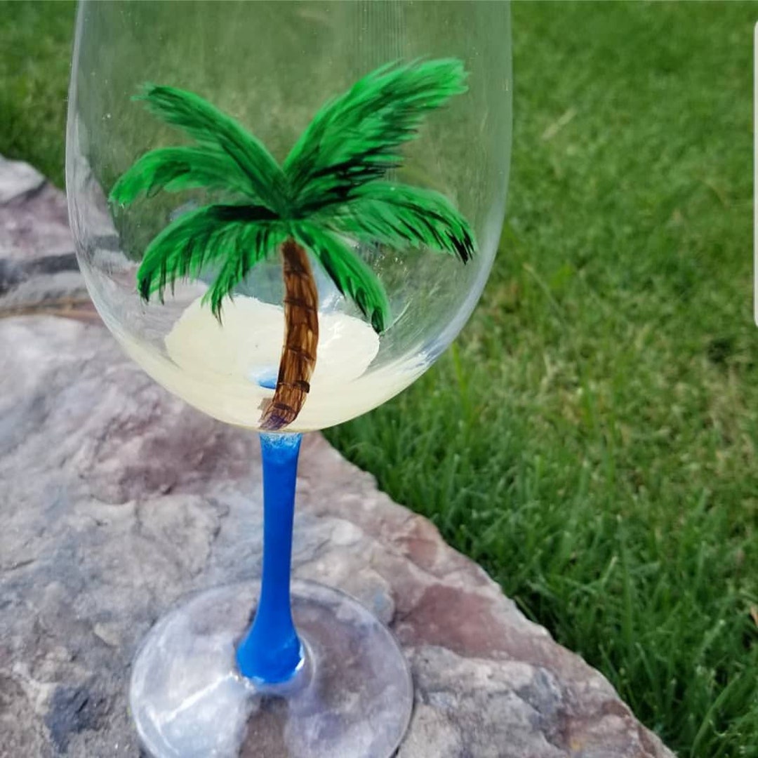 Hand Painted Palm Tree Wine Glass Etsy