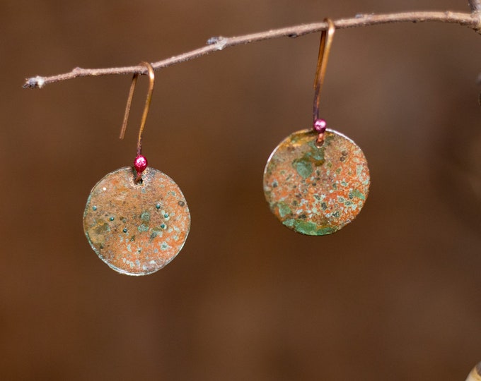 Aged Green Patina Copper Earrings