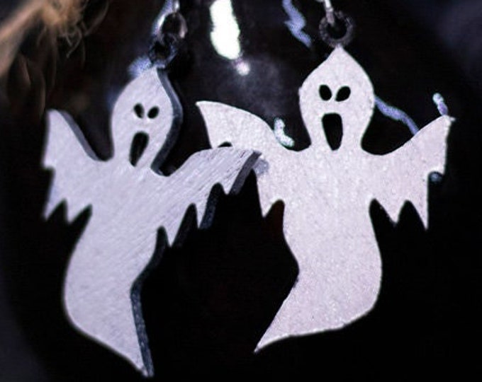 Hand Made Laser Cut Baltic Birch Wood Halloween Spooky Ghost Earrings