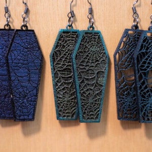 Hand Made Laser Cut Baltic Birch Wood Halloween Spooky Spider Web Earrings