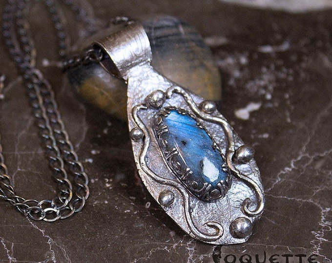 Original Handmade One-of-a-kind Blue Labradorite & .999 Fine Silver Pendant Necklace