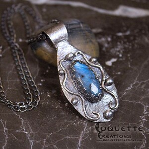 Original hecho a mano único azul labradorita + .999 collar colgante de plata fina