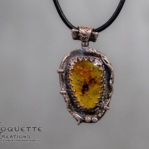 Original Handmade One-of-a-kind genuine Amber & .999 Fine Silver Pendant Necklace