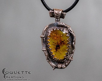 Original Handmade One-of-a-kind genuine Amber & .999 Fine Silver Pendant Necklace