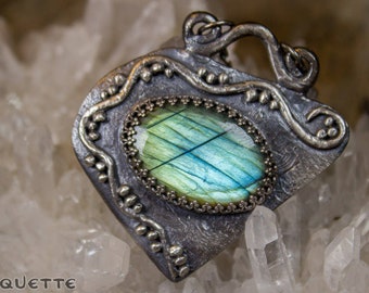 Original Handmade One-of-a-kind Labradorite & .999 Fine Silver Pendant Necklace