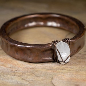 Quartz Crystal  Hammered Copper  Cuff