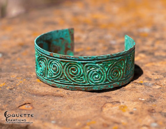 Hand hammered and forged etched unisex Copper Cuff Bracelet
