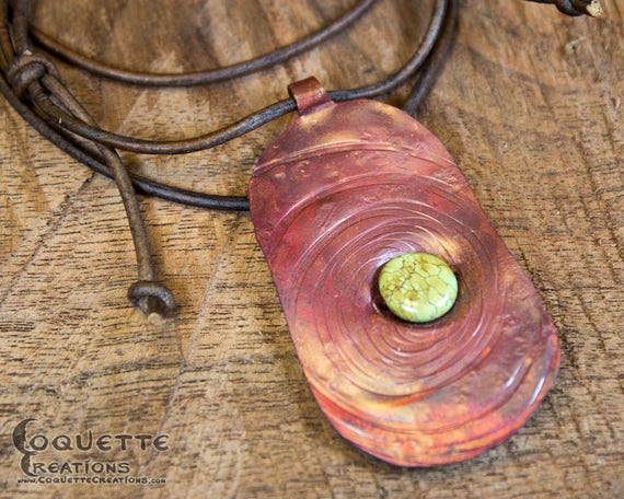 Forged Copper Red and Black Dyed Jasper Necklace Pendant