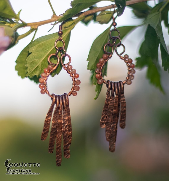 Moonstone Copper Paddle Dangle Earrings