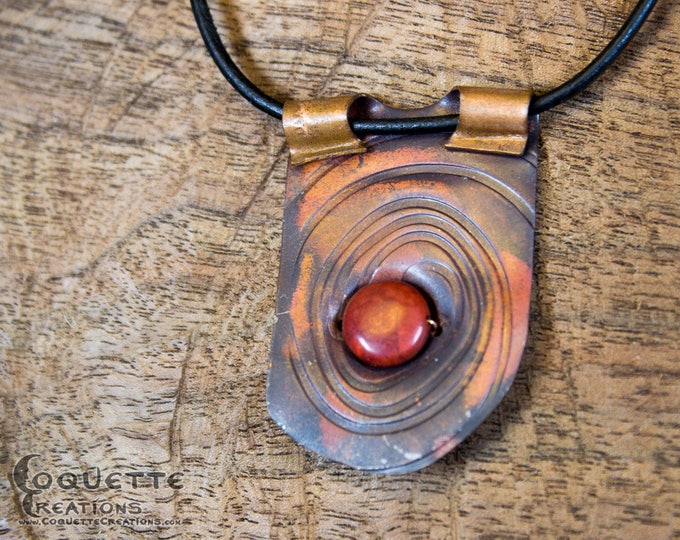 Forged Copper Red and Black Dyed Jasper Necklace Pendant