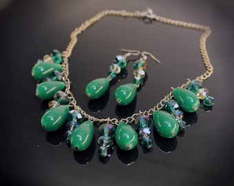 Emerald Dreams Green Necklace Choker with Earrings