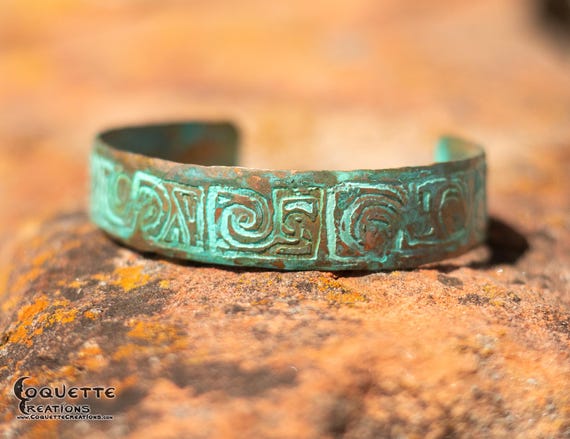 Hand hammered and forged etched Unisex Copper Cuff Bracelet