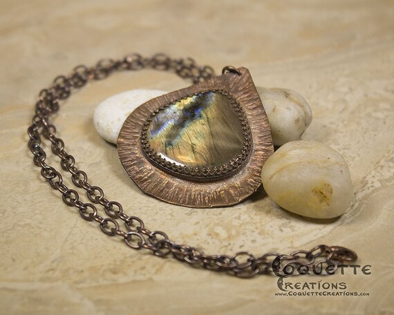 Labradorite Hand Hammered and Forged Copper Necklace Pendant