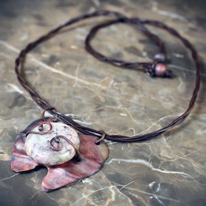 Forged Copper Red and Black Creek Agate Necklace Pendant