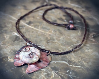 Forged Copper Red and Black Creek Agate Necklace Pendant