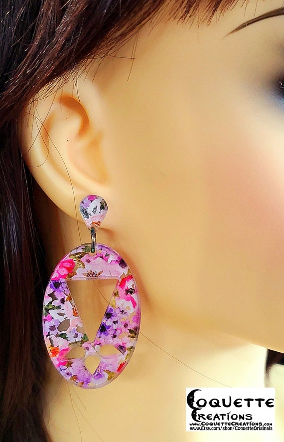 Laser Cut Acrylic PatternPly@ Geometric Pushback Stud Earrings, hand made lightweight earrings