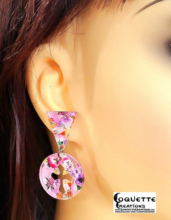 Laser Cut Acrylic PatternPly@ Geometric Pushback Stud Earrings, hand made lightweight earrings