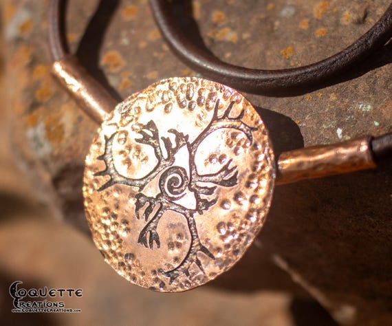 Ancient Etched Symbol Hammered  Copper Necklace Pendant