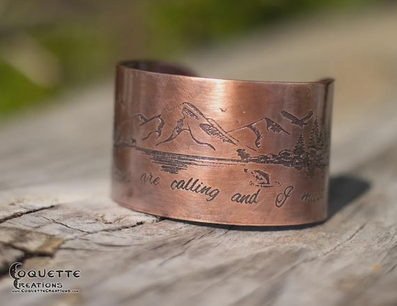 Hand hammered and forged etched unisex Copper Cuff Bracelet