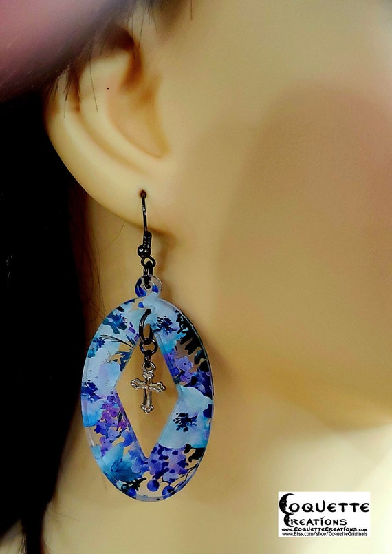 Laser Cut Acrylic PatternPly@ Geometric French Dangle Earwire Earrings, hand made lightweight earrings