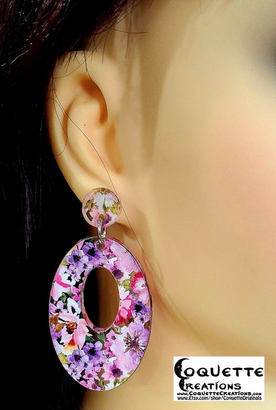 Laser Cut Acrylic PatternPly@ Geometric Pushback Stud Earrings, hand made lightweight earrings