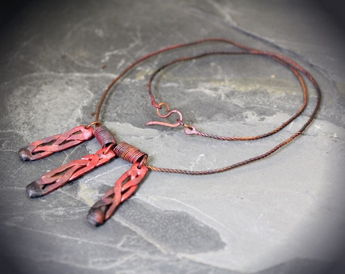 Forged Copper Red and Black Celtic Knots Necklace Pendant