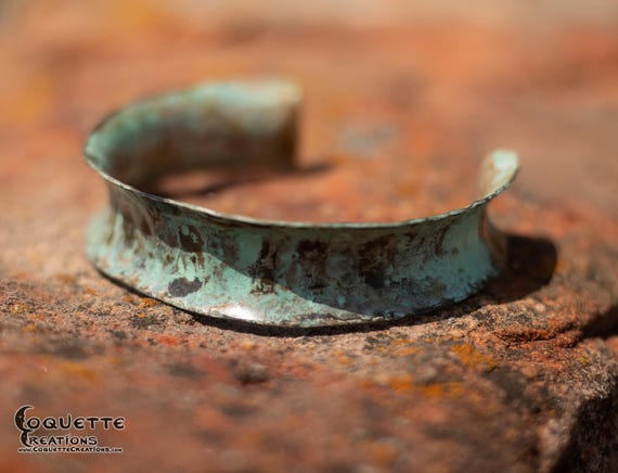 Hand hammered and forged etched anticlastic unisex Copper Cuff Bracelet