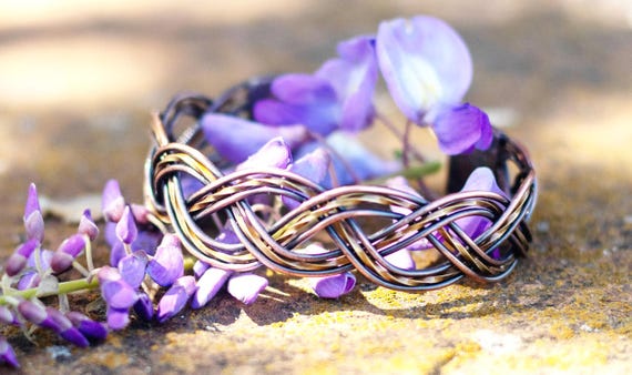 Aged Braided Copper and Brass Bangle Bracelet