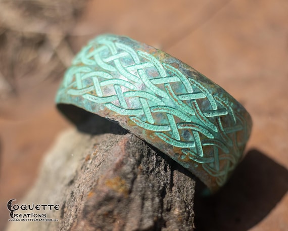 Hand hammered and forged etched unisex Copper Cuff Bracelet