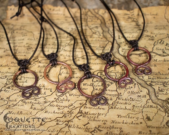 Forged Copper Troll Cross Necklace Pendant on Leather Cord