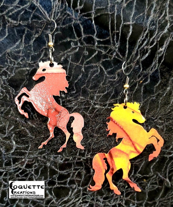 Laser Cut Acrylic PatternPly@ Rearing Stallion Horse French earwire Earrings, hand made lightweight earrings