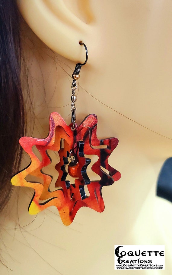 Laser Cut Acrylic PatternPly@ Wind Spinner French earwire Earrings, hand made lightweight earrings