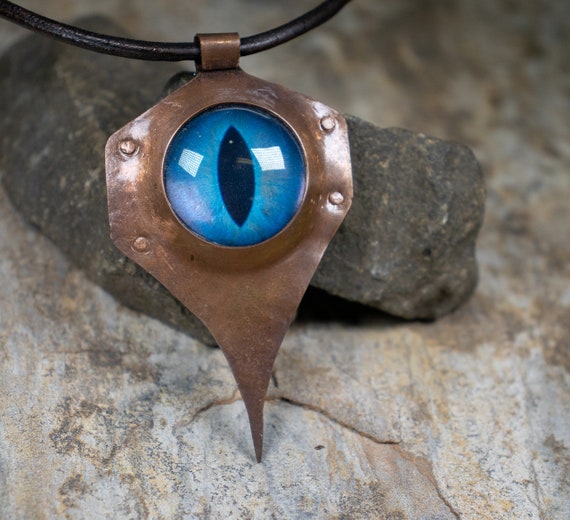 Occulus Forged Copper Necklace Blue Dragon Eye Pendant