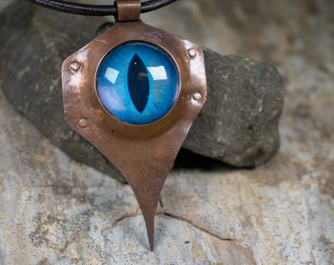 Occulus Forged Copper Necklace Blue Dragon Eye Pendant