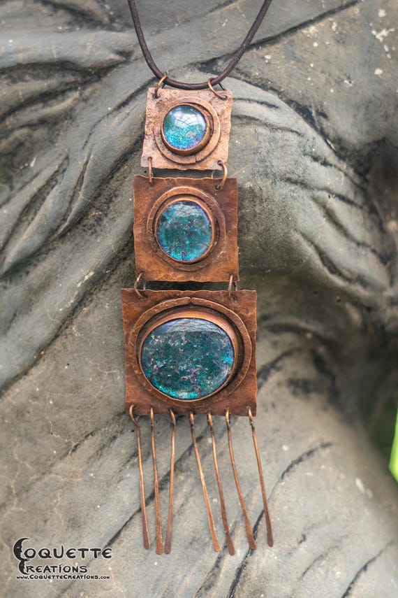 Blue sparkle Glass Triple Copper Necklace