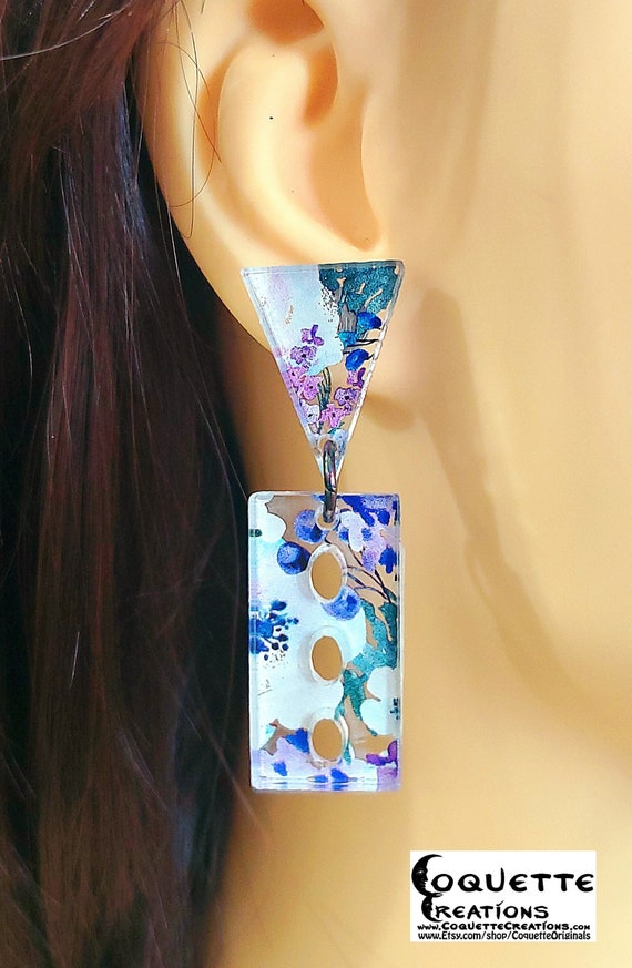 Laser Cut Acrylic PatternPly@ Geometric Pushback Stud Earrings, hand made lightweight earrings