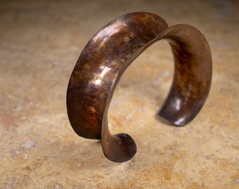 Aged Hammered Copper Cuff Bracelet