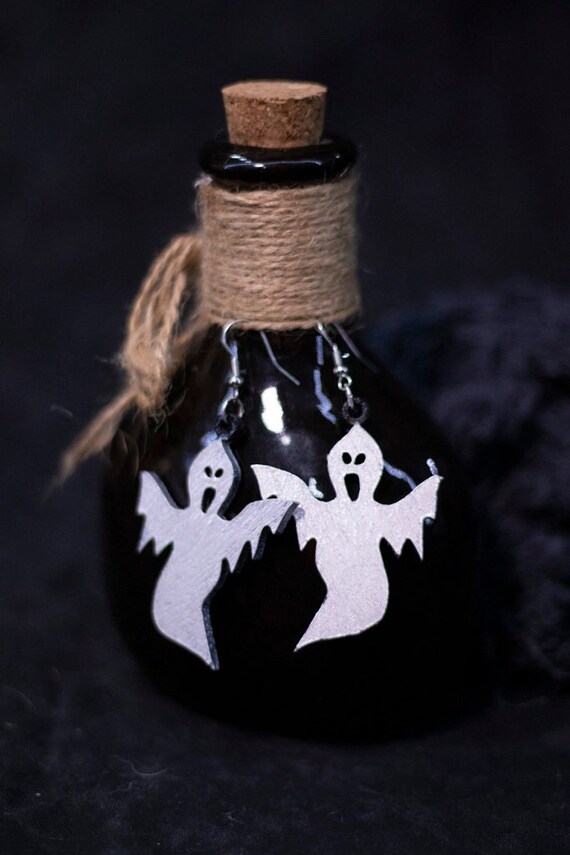 Hand Made Laser Cut Baltic Birch Wood Halloween Spooky Ghost Earrings
