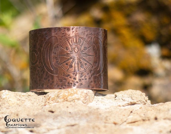 Hand hammered and forged etched unisex Copper Cuff Bracelet