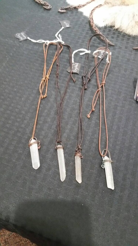 Quartz Crystal Pendant on Leather Cord