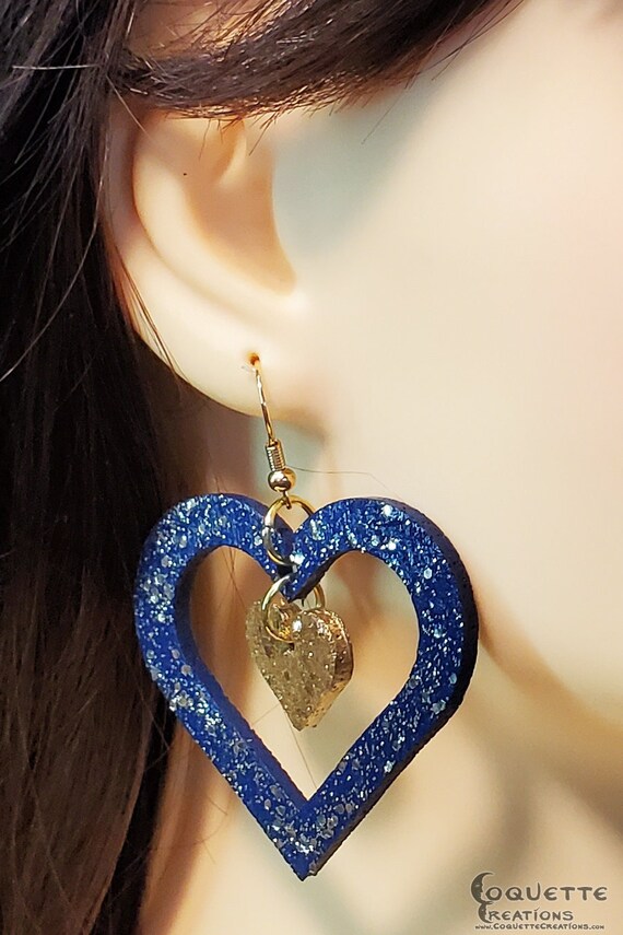Laser Cut Double Heart Wood Earrings, lightweight Double Heart Earrings, hand made wooden earrings