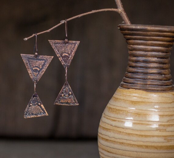 Aged Patina Copper Earrings