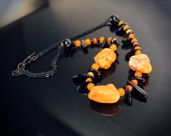 Tangerine Dream Orange and Black Chain Necklace