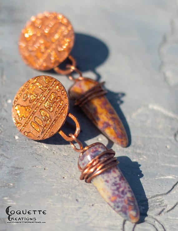 Ancient Egyptian Style Copper and Brecciated Jasper Dangle Earrings